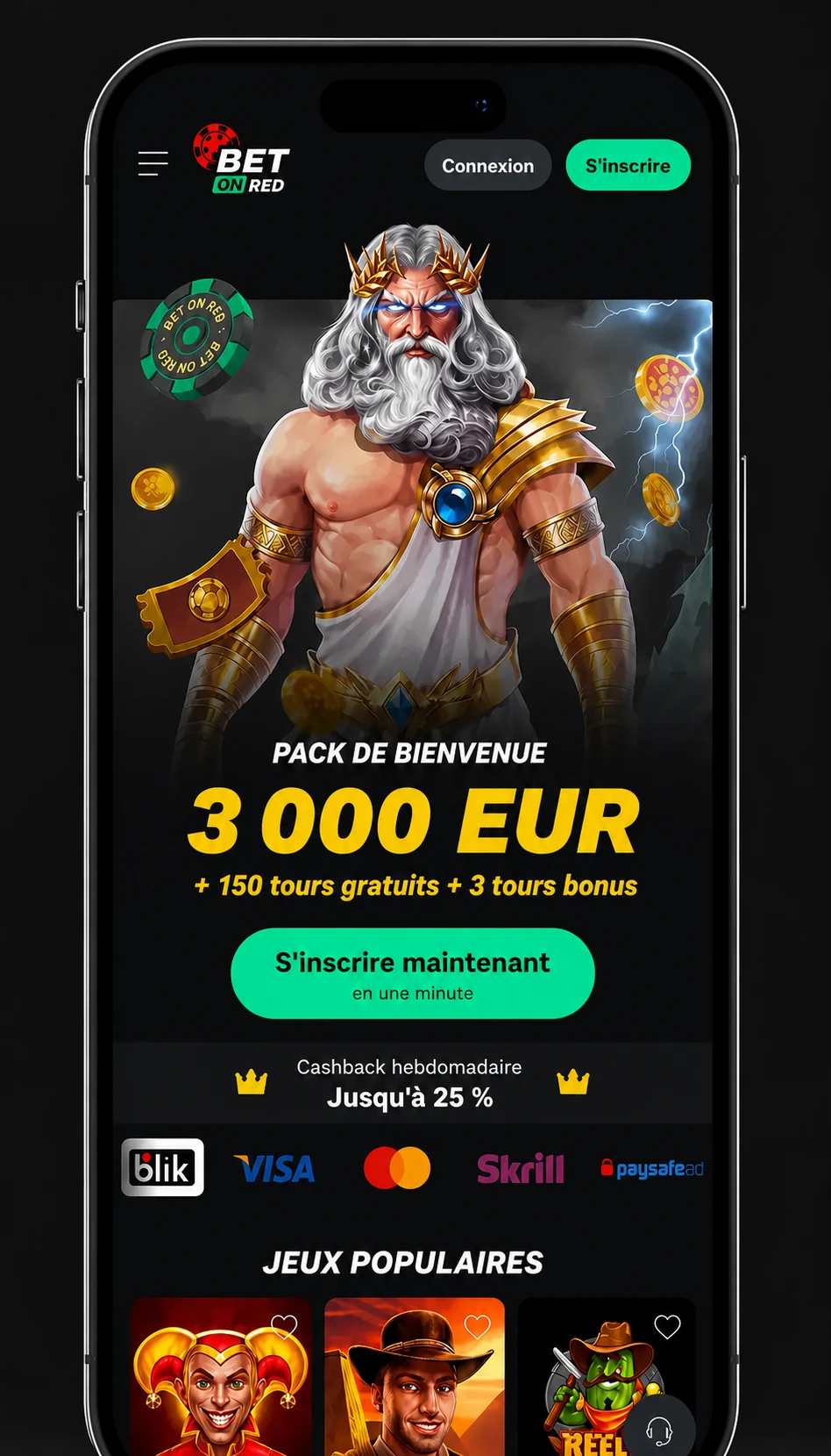Interface mobile Bet On Red avec lobby et contrôles du compte