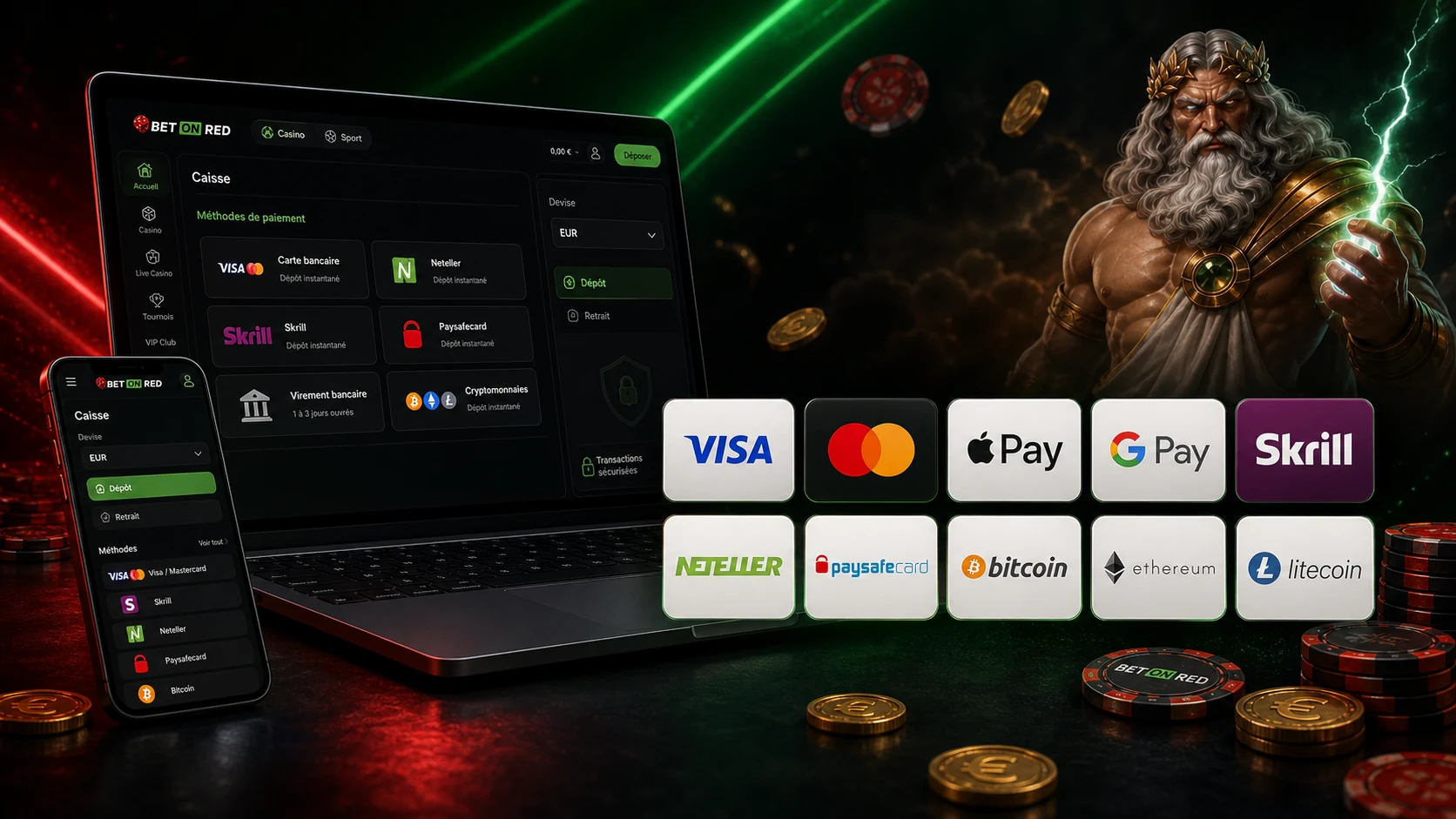 Bet On Red France caisse avec Visa, Mastercard, wallets et crypto
